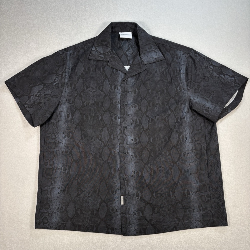 Antidote‎ Worldwide Shirt Men's L Dark Gray Snake Pattern Snakelab Cuban Collar